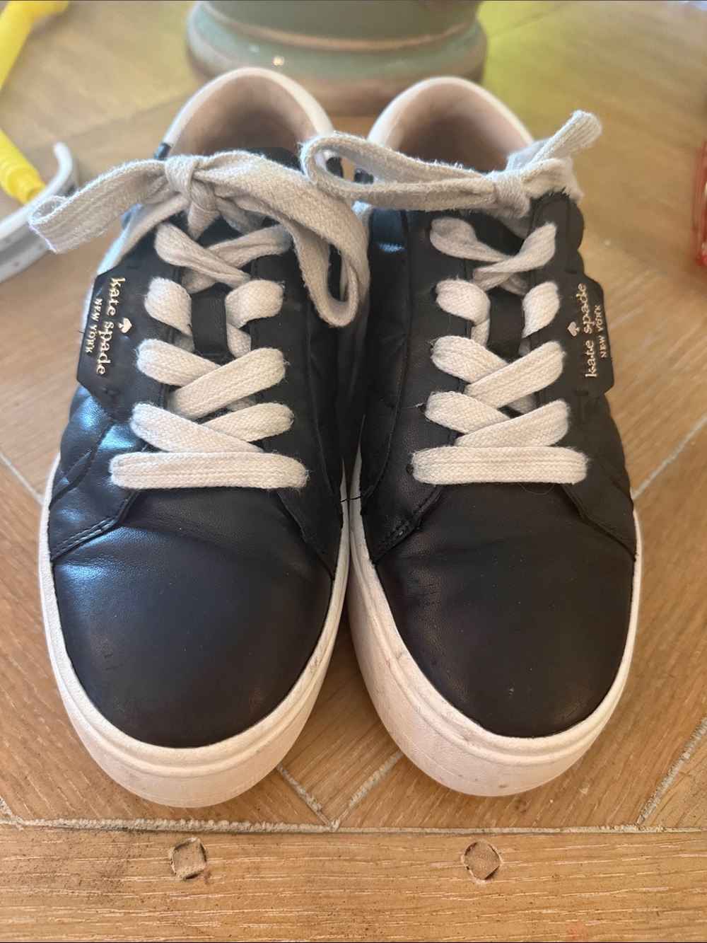 kate spade womens  Black Leather Sneakers with White Laces